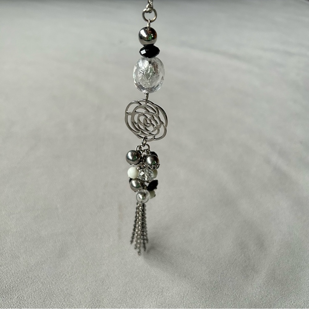 Silver Tone Beaded Necklace ~ Long Style